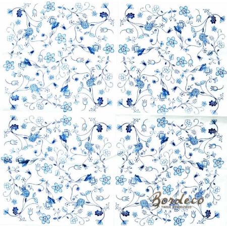 Serwetka do decoupage niebieskie kwiatuszki na ludowo 33x33 DUNI. Unikat