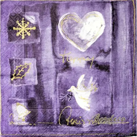 Serwetka do decoupage serce, gołąbek na fioletowym tle 33x33 DUNI. Unikat