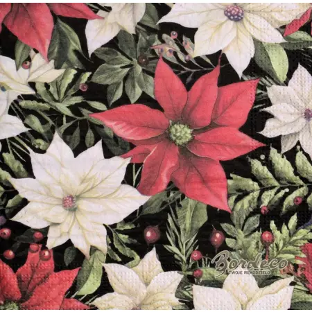 Serwetka do decoupage firmy HANKE TISSUE gwiazdy betlejemskie, poinsecje 33x33cm.Serwetka do decoupage firmy HANKE TISSU
