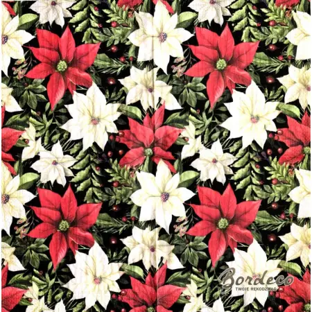 Serwetka do decoupage firmy HANKE TISSUE gwiazdy betlejemskie, poinsecje 33x33cm.