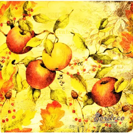 Serwetka do decoupage jesienne jabłuszka i liście 33x33 IHR Unikat
