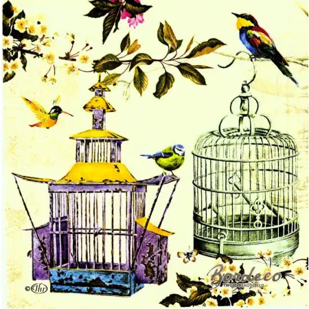 Serwetka do decoupage ozdobne klatki z ptakami 33x33 IHR Unikat