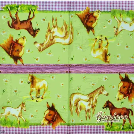 Serwetka do decoupage firmy IHT z  motywami koni  25x25cm.