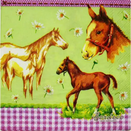 Serwetka do decoupage firmy IHT z  motywami koni  25x25cm.