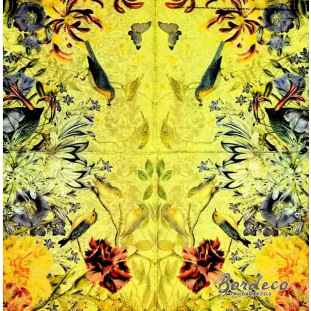 Serwetka do decoupage kwiaty i ptaki w ogrodzie 25x25 IHR