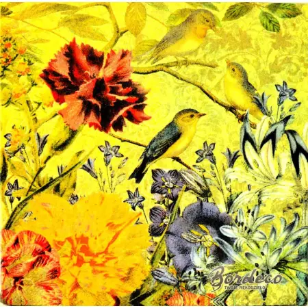 Serwetka do decoupage kwiaty i ptaki w ogrodzie 25x25 IHR