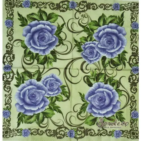 Serwetka do decoupage fioletowe róże na zielonym tle 33x33 IHR Unikat