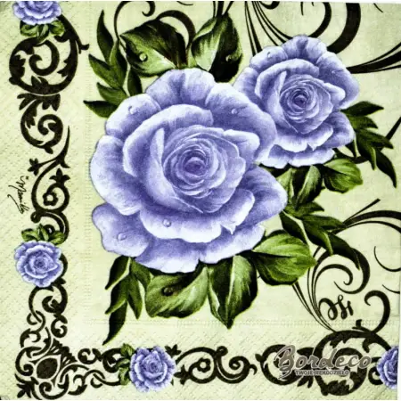 Serwetka do decoupage fioletowe róże na zielonym tle 33x33 IHR Unikat