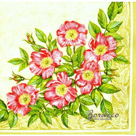Serwetka do decoupage kwiaty dzikiej róży 33x33 MAKI Unikat