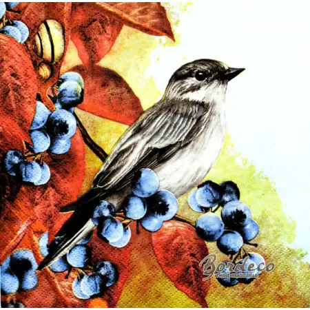 Serwetka do decoupage ptaszek i czarne jagody 33x33 MAKI Unikat