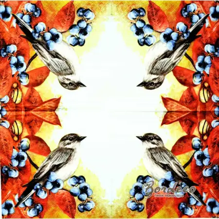 Serwetka do decoupage ptaszek i czarne jagody 33x33 MAKI Unikat