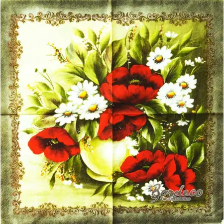 Serwetka do decoupage brazylijski bukiet maków i stokrotek 33x33 R+F Unikat
