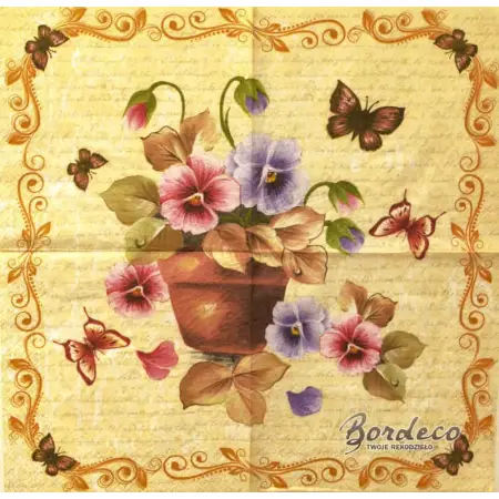 Serwetka do decoupage brazylijskie kolorowe bratki w donicy 33x33 R&F Unikat