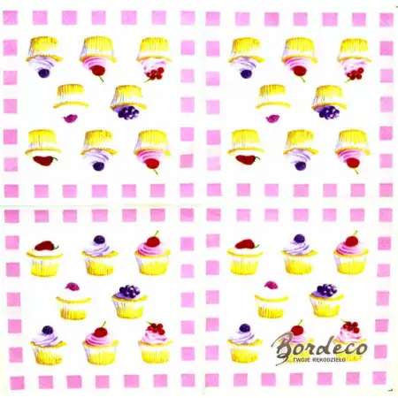 Serwetka do decoupage babeczki z kremem i owocami 33x33 R2S Unikat