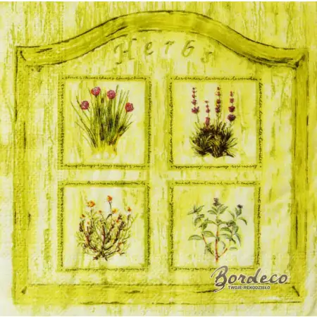 Serwetka do decoupage tabliczka z ziołami 33x33 R2S Unikat
