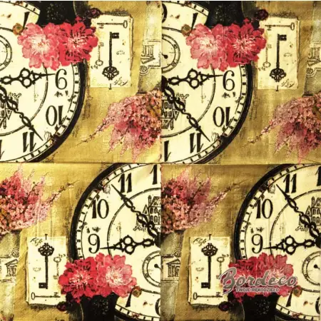Serwetka do decoupage zegar, kwiaty i klucz, vintage 33x33 STEWO Unikat